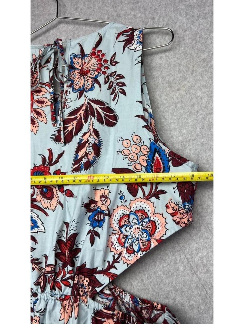 RHODE x Target Leafy Floral Cutout Maxi Dress Light Blue Cotton Boho Pockets L - Picture 3 of 9